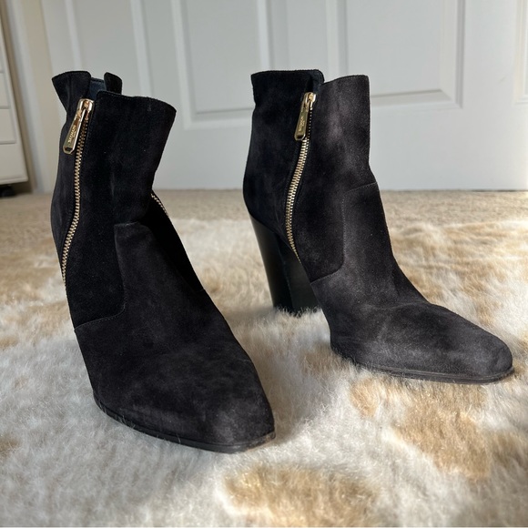 BALMAIN Paris Bootie 40 ROUSTEING black suede dual gold zip chunky heel Block 9 - Picture 12 of 13